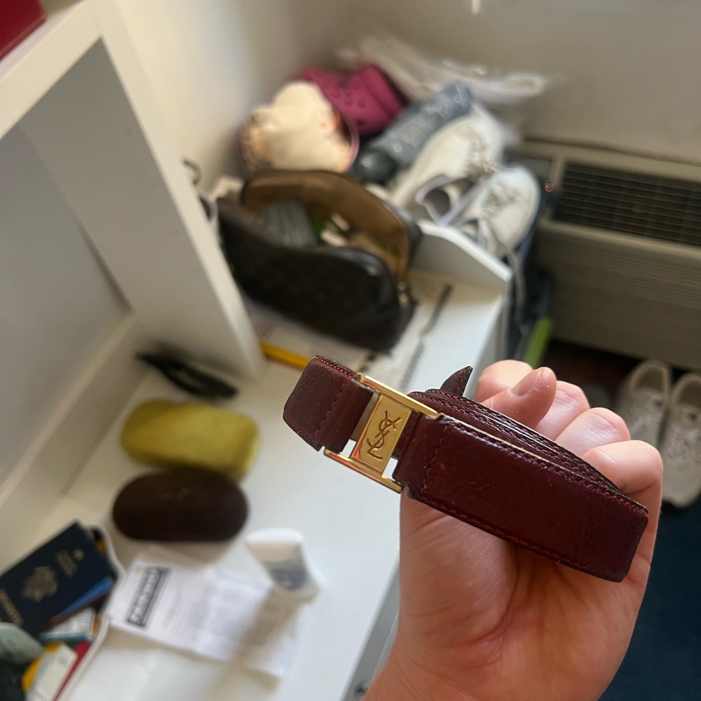 YSL Vintage maroon belt, small around 28/30 waist size